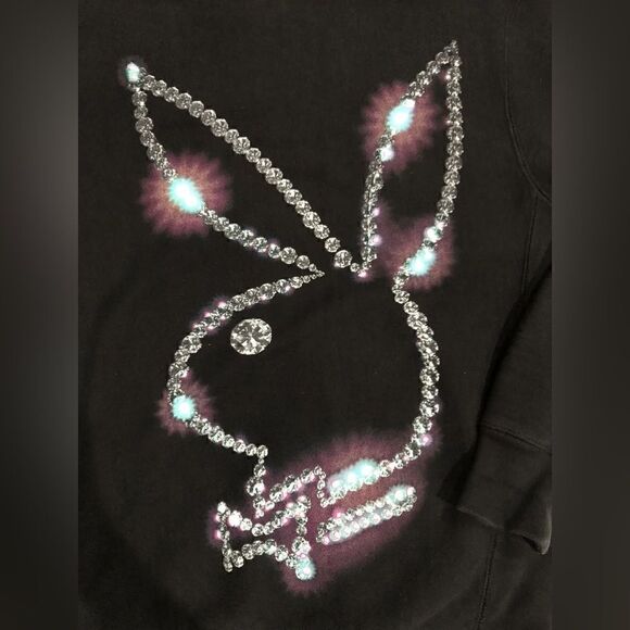 PLEASURES NWT Playboy Icy Diamonds Logo Black Hoodie Sweatshirt Size M - Picture 6 of 14